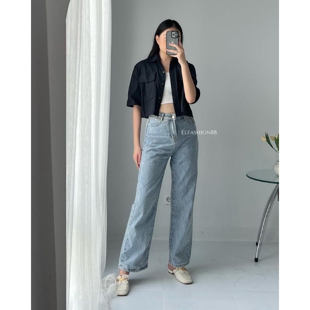 Elfashion • Kemeja Pocket Oversize | Atasan Wanita