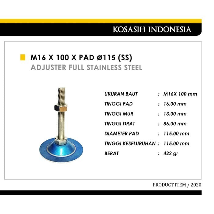 188 ADJUSTER FOOT M16 X 100 X PAD 115 (SS)