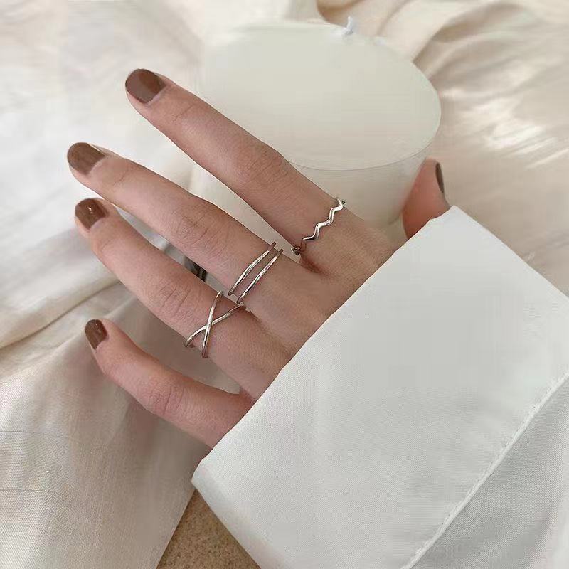 3pcs / Set Cincin Jari Telunjuk Desain Silang Geometri Untuk Wanita