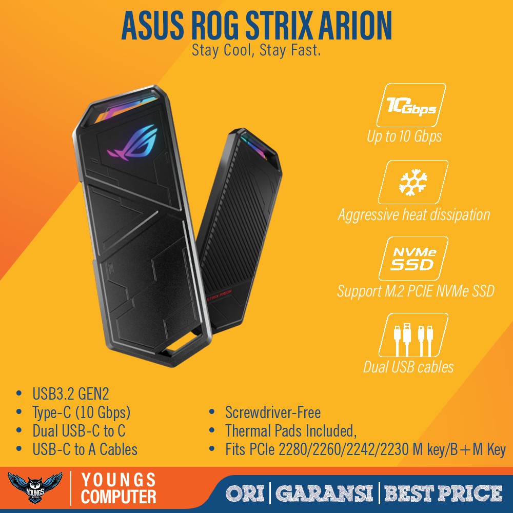 ASUS ROG STRIX ARION M.2 NVMe SSD ENCLOSURE USB3.2 GEN2 TYPE-C