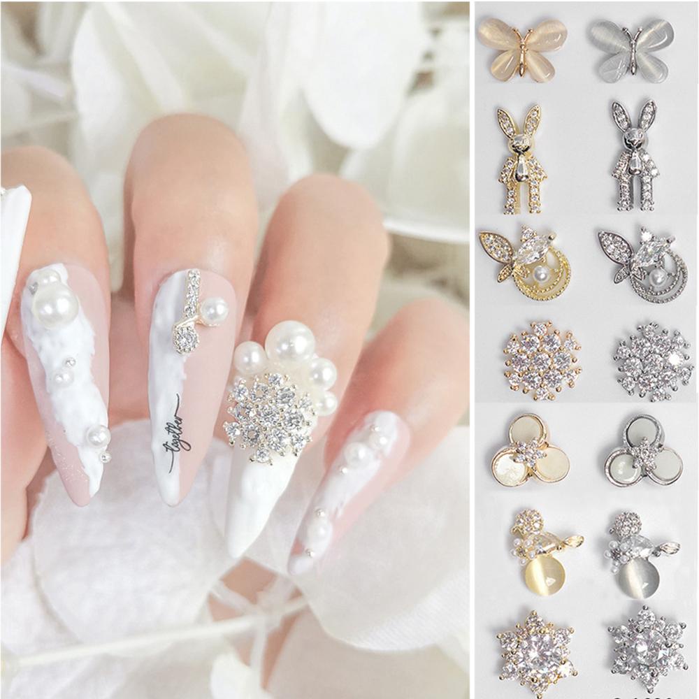 Mxbeauty 3D Kuku Zirkon Mewah Paduan Kupu-Kupu Bulan Manicure Kelinci Kuku Perhiasan