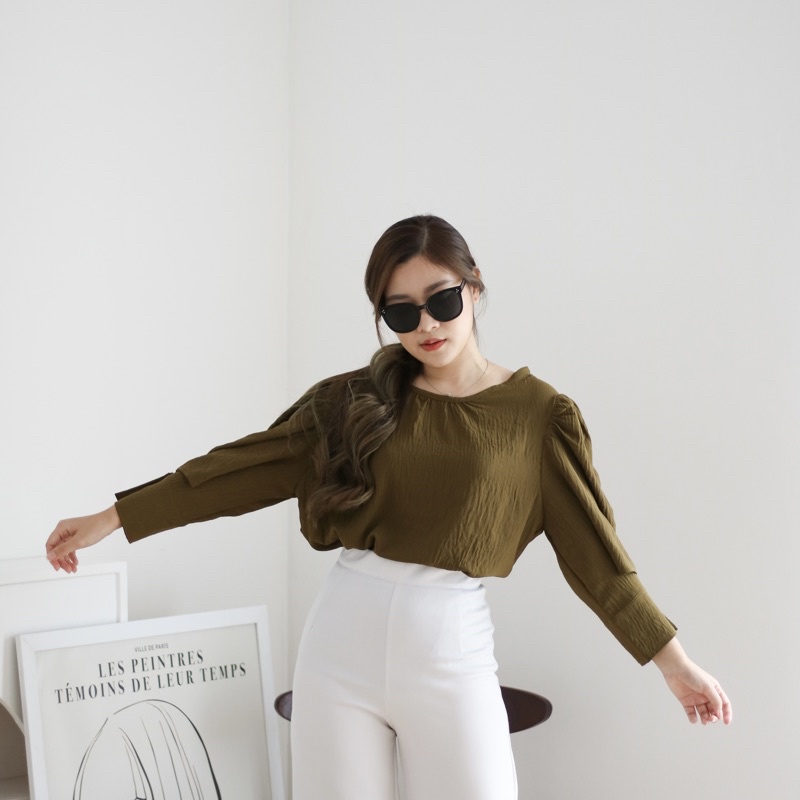 MSMO Denise Blouse Puffy Sleeve / Atasan Wanita / Blouse Wanita / Kaos Wanita / Top Wanita / Blouse Wanita-Olive