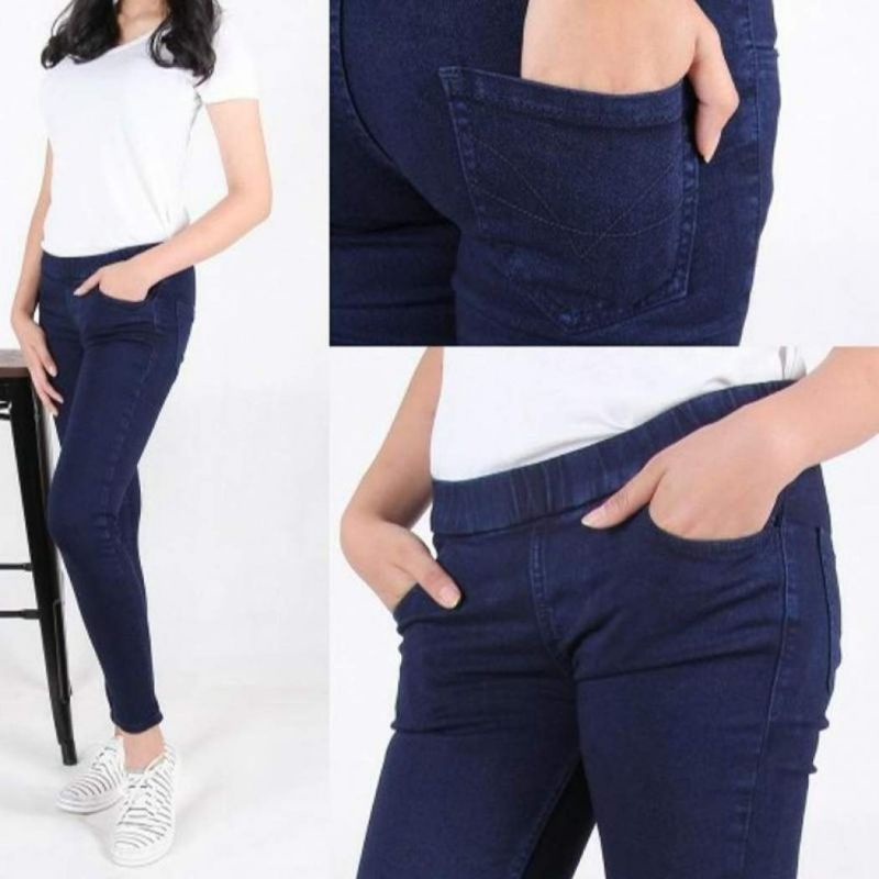 celana jeans pinggang karet lejing slim/ngaret/street/celana legging jeans wanita