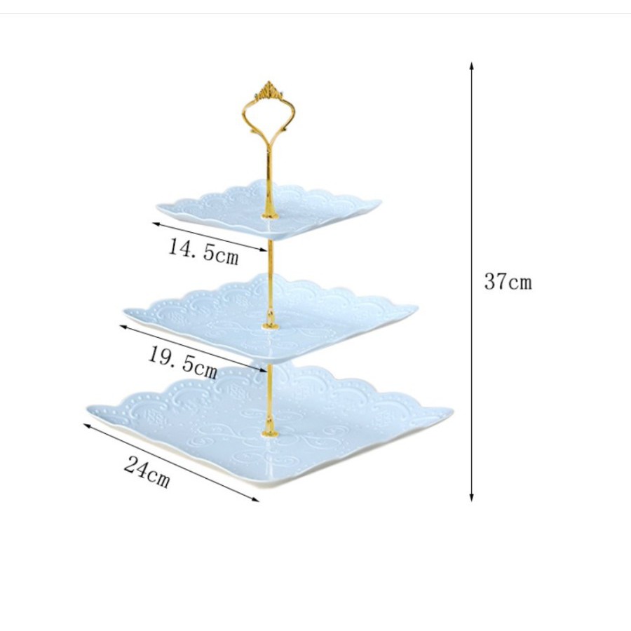 Three Tier Dessert Tray / Tempat Kue Buah Biskuit 3 Tingkat Bulat Segi / Dekorasi / Pesta