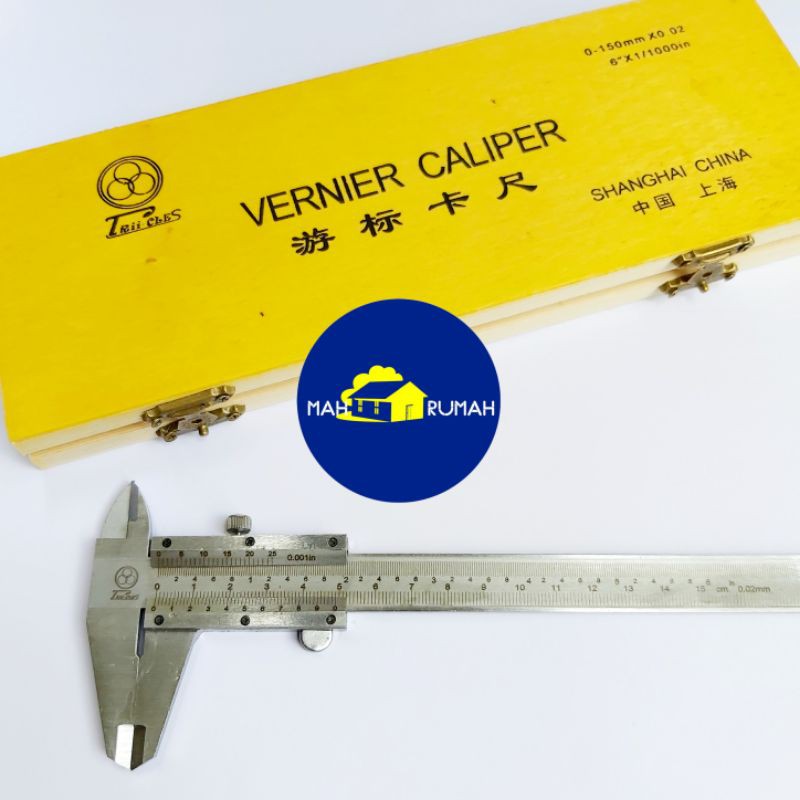 Sketmat Sigmat Jangka Sorong Vernier Caliper Kotak Kayu - TRICLE BRAND 15cm 6&quot; 150mm x 0.02mm