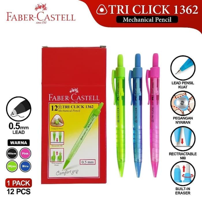 

Limited [ Pack ] Pensil Mekanik Cetekan 0,5 - Faber Castell Tri Click 1362 Gilaa!!!