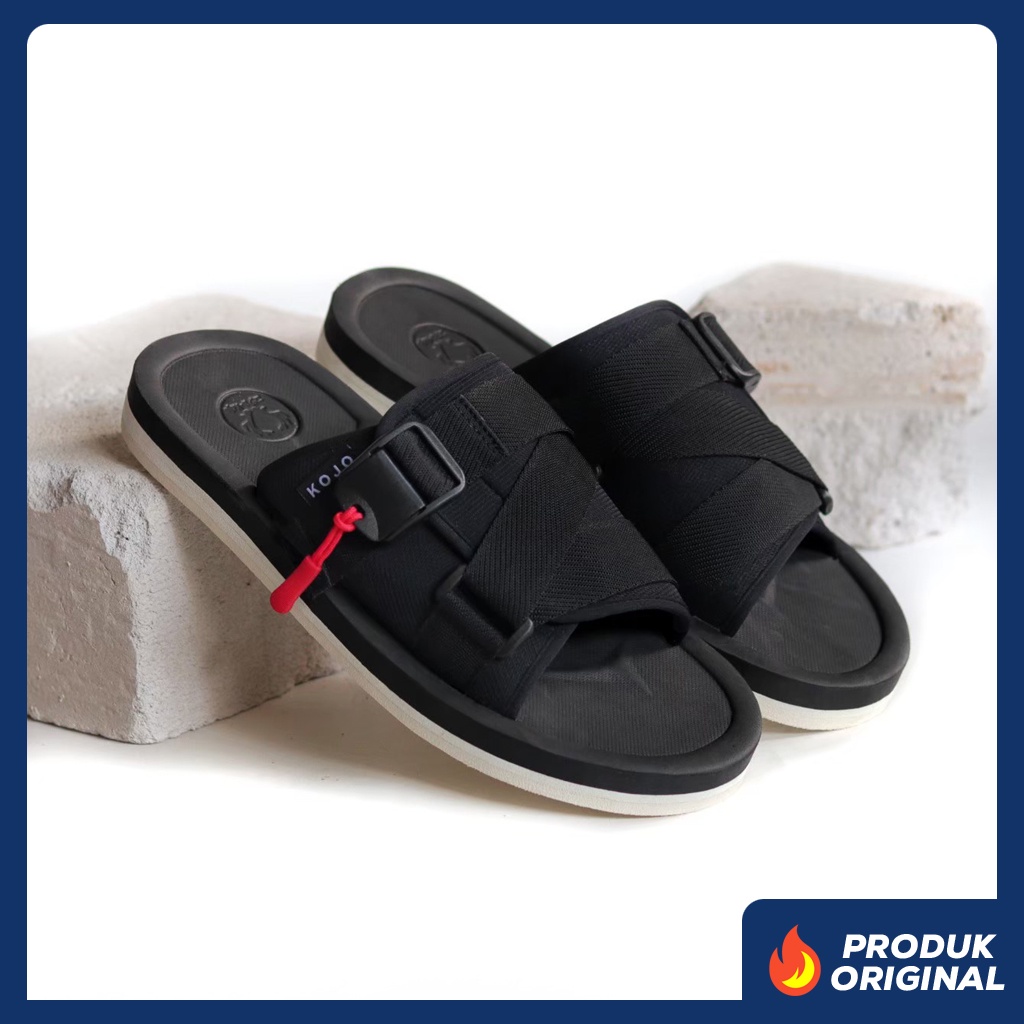 SERIZAWA BLACK ORIGINAL x KOJO Sandal Casual Hitam Pria Sendal Slide Jalan Santai Harian Slippers Hangout Main Kondangan Kado Lebaran Slop Karet Slip On Remaja Dewasa Selop Kerja Formal Premium Strap Flip Flop Sport Fashion Footwear Keren Terbaru Kekinian