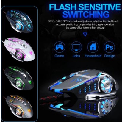 Mouse gaming t-wolf wired usb 2.0 optical 3200dpi macro led for pc laptop v-6 - twolf v6