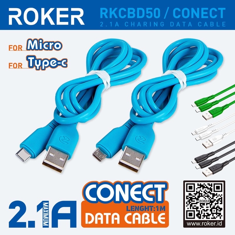 KABEL CHARGER ROKER OUTPUT 2.1A CABLE DATA MICRO /V8, TYPE C USB, LIGHTNING 100CM