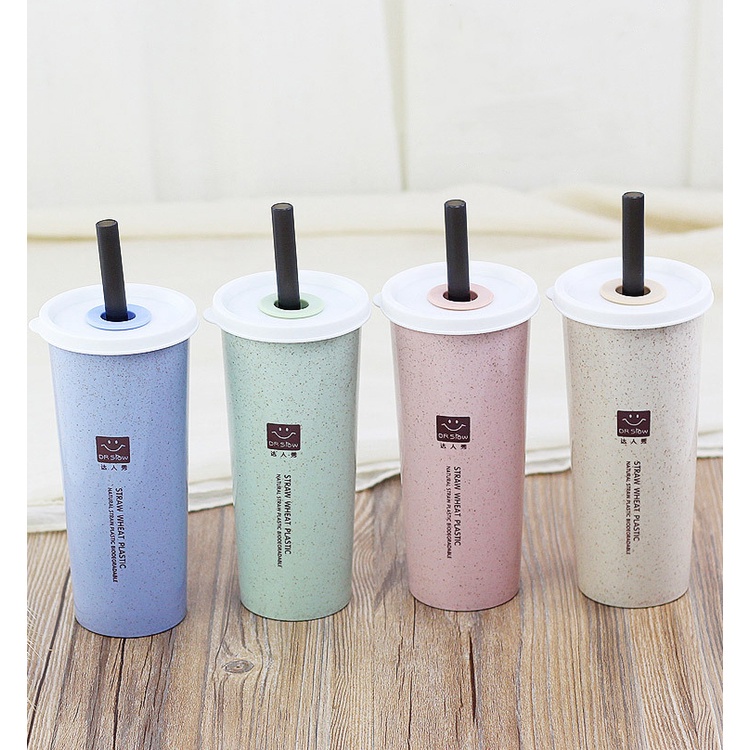 FASHION FAIR - D6093 Botol Minum Wheat H5461 / Botol Minum Sedotan Korea / Tumbler Cup Wheat Straw Eco Friendly / 2 Tutup Free Sedotan