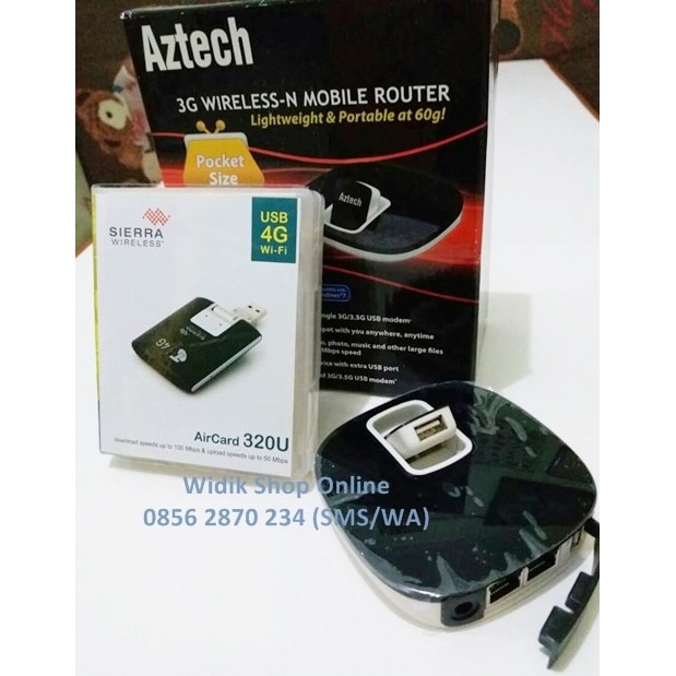 Paket Wifi Router Aztech HW553 Pocket Size & Modem LTE 4G Sierra 320u
