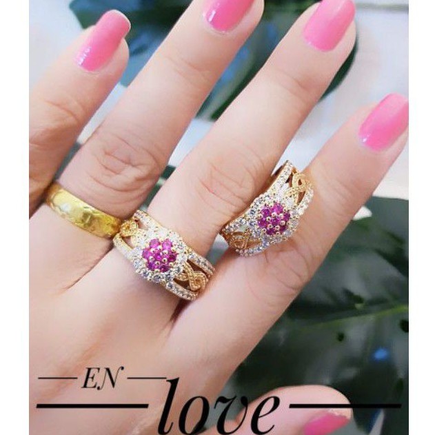 (OKT) TERMURAH Set Perhiasan Lapis Emas Xuping Cincin Permata Ungu Pink Gold Mewah Titanium Asli