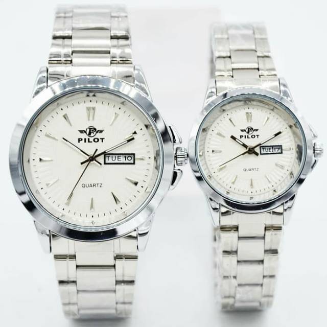 Jam tangan couple pilot /Jam tangan couple rantai stainless