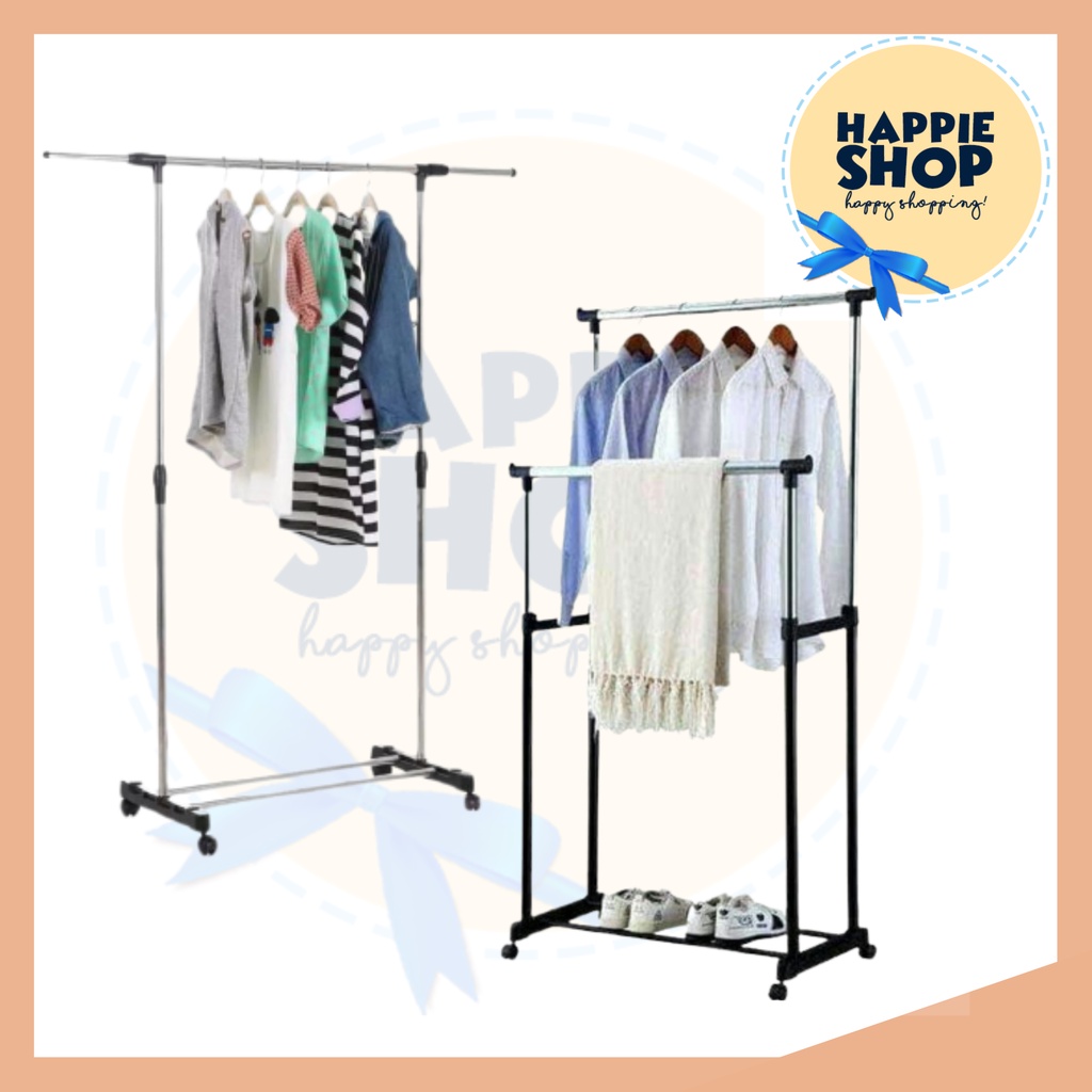 double rod rack dan single rod rack serbaguna murah baju gantungan laundry pajangan display stand ha