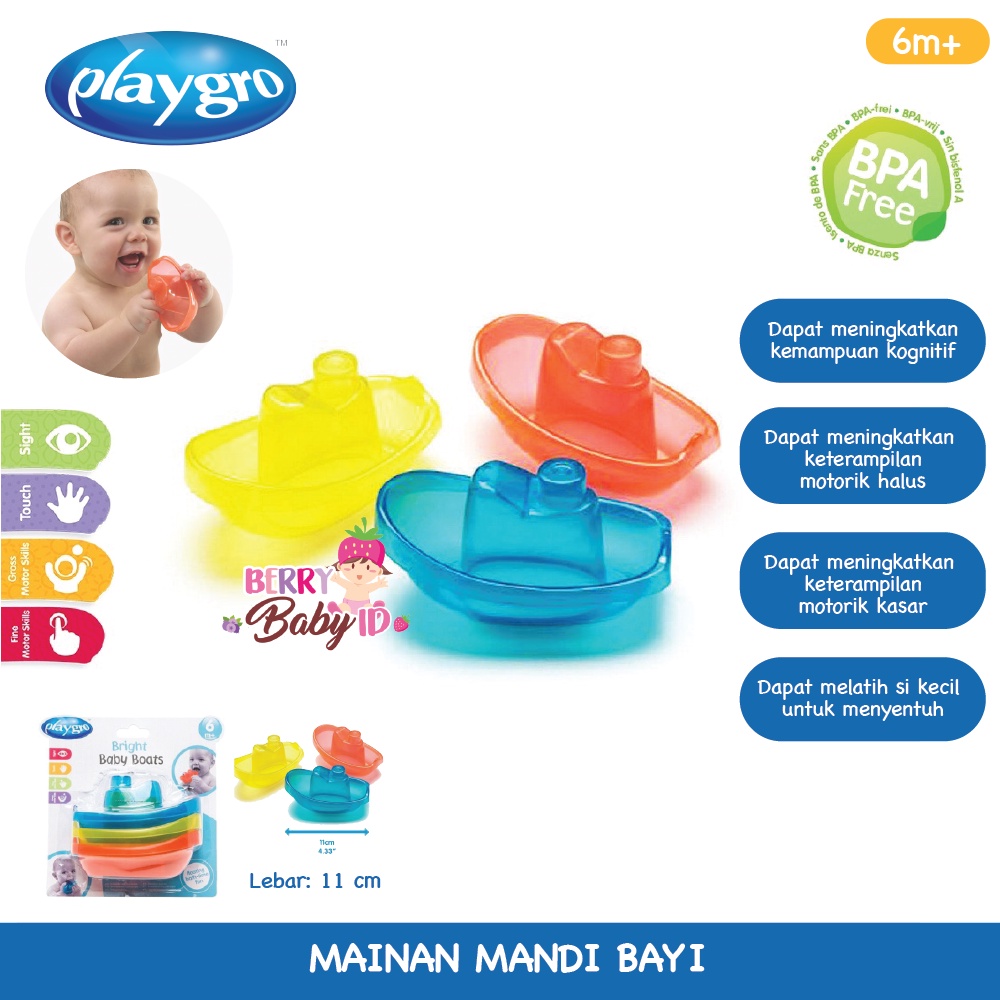 Playgro Bright Baby Boats 3 Pcs Perahu Mainan Mandi Anak BPA Free 6m+ Berry Mart