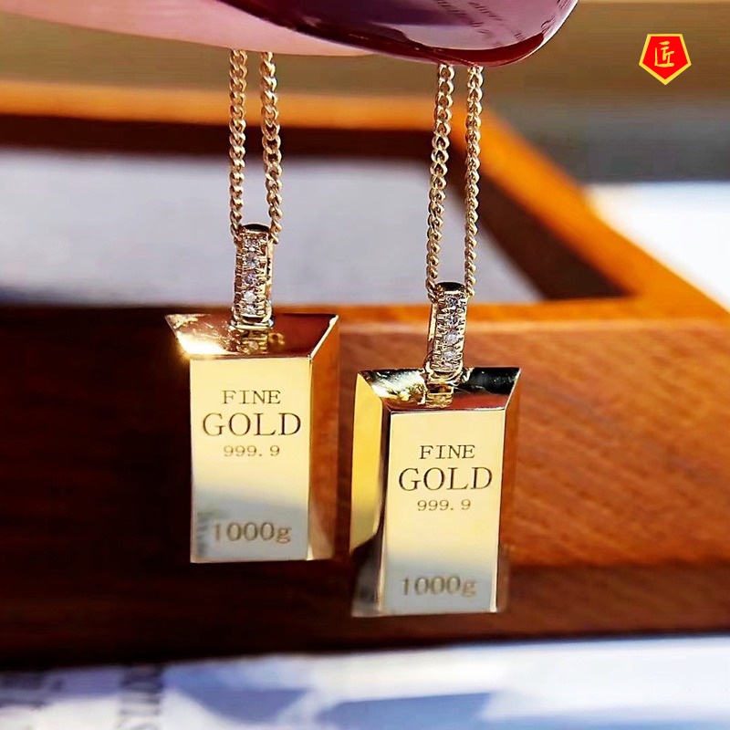 [Ready Stock]18K Gold Small Gold Bar Shape Pendant Elegant Simple and Fashionable