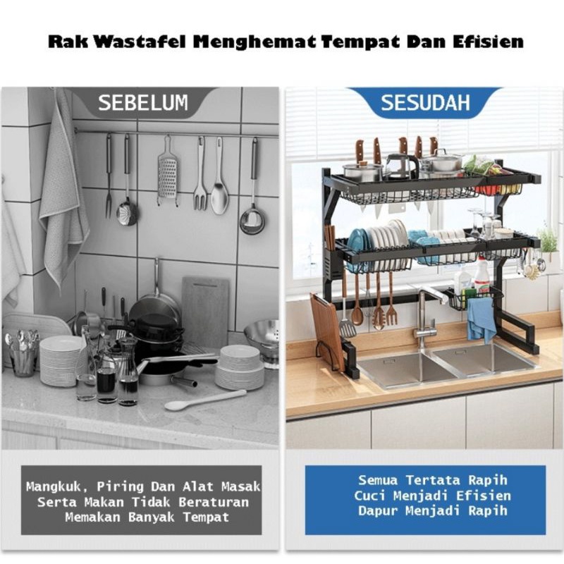 COD Rak Dapur Stainless, Rak Steel Carbon cat podercoating Rak Westafel Rak Piring dan peralatan dapur Rak Bumbu Kokoh dan kuat