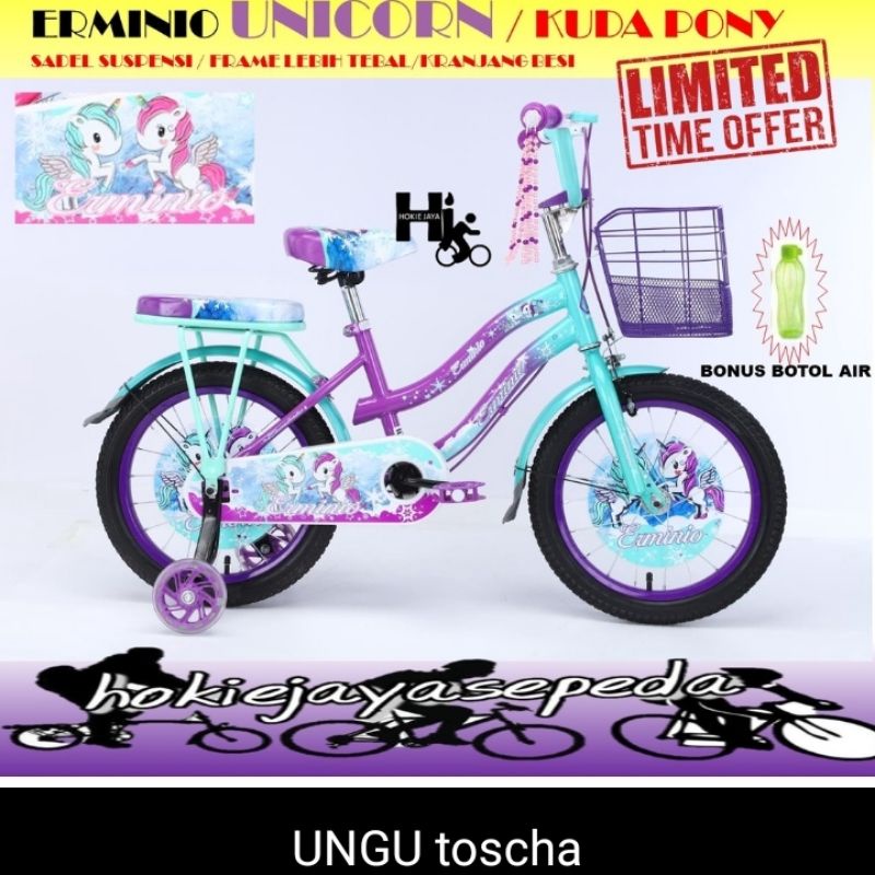 SEPEDA MINI ERMINIO 16" UNICORN KUDA PONY (UNTUK ANAK UMUR 4 - 7
