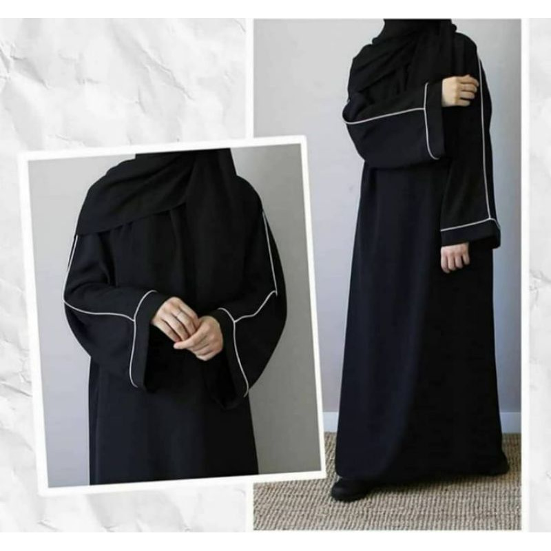 Abaya Arab Hitam Basic List Lesti Putih Gamis Turki Bahan Jetblack Saudi Promo Resleting Depan