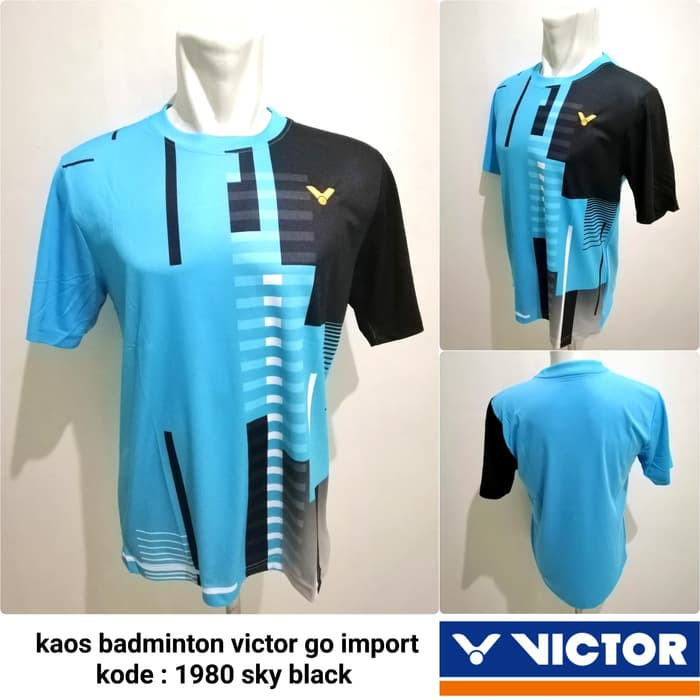 Baju badminton victor kaos badminton Victor taiwan 1980 SKYBLACK impor