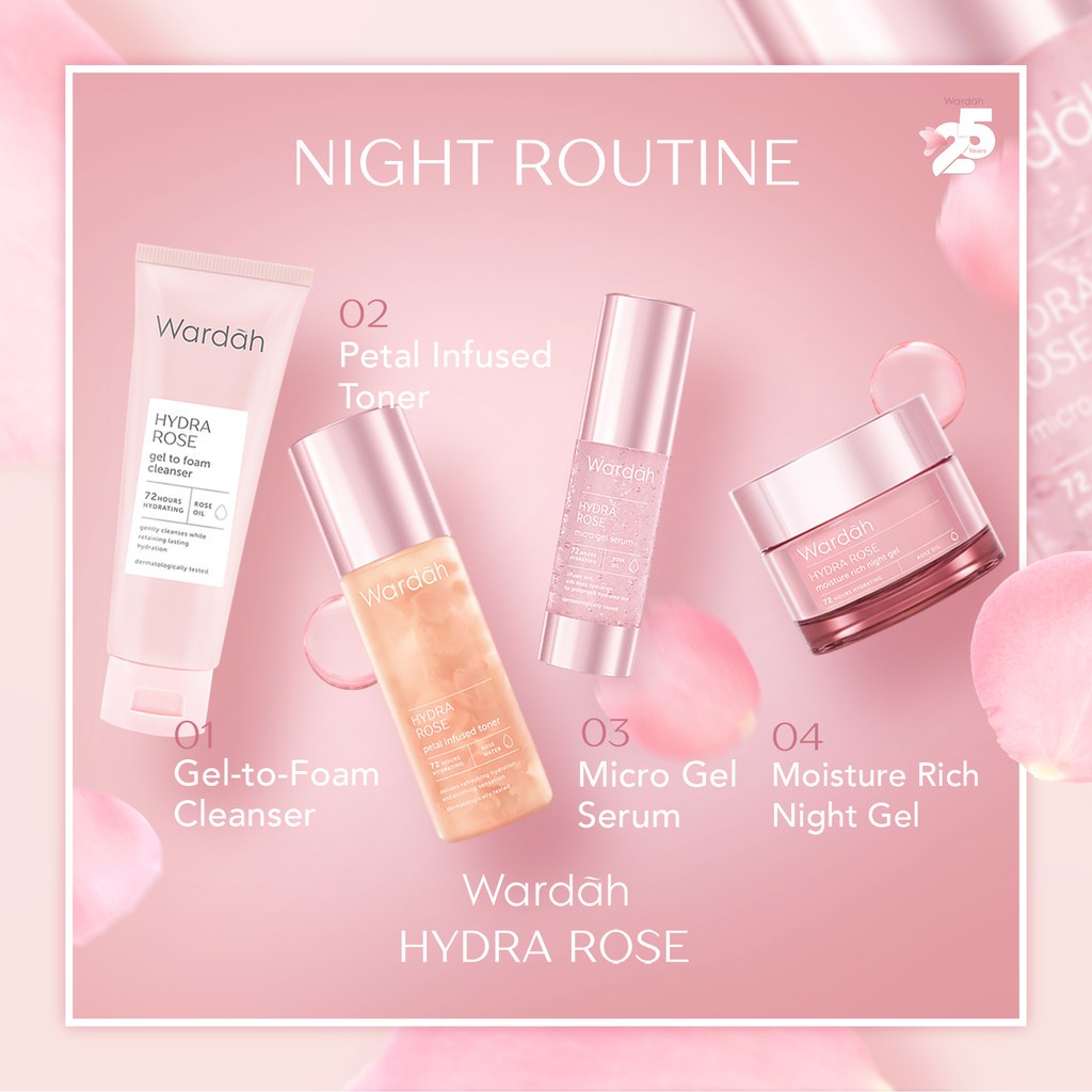 WARDAH Hydra Rose Series Dewy Aqua Day Gel-Moisture Rich Night Gel-Foam Cleanser-Toner (KIM)