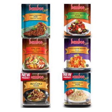 

Bamboe Bumbu Asia Tomyam, Saus Bulgogi, saus Lada Hitam, Saus Asam Manis, Nasi Hainan, Saus Teriyaki