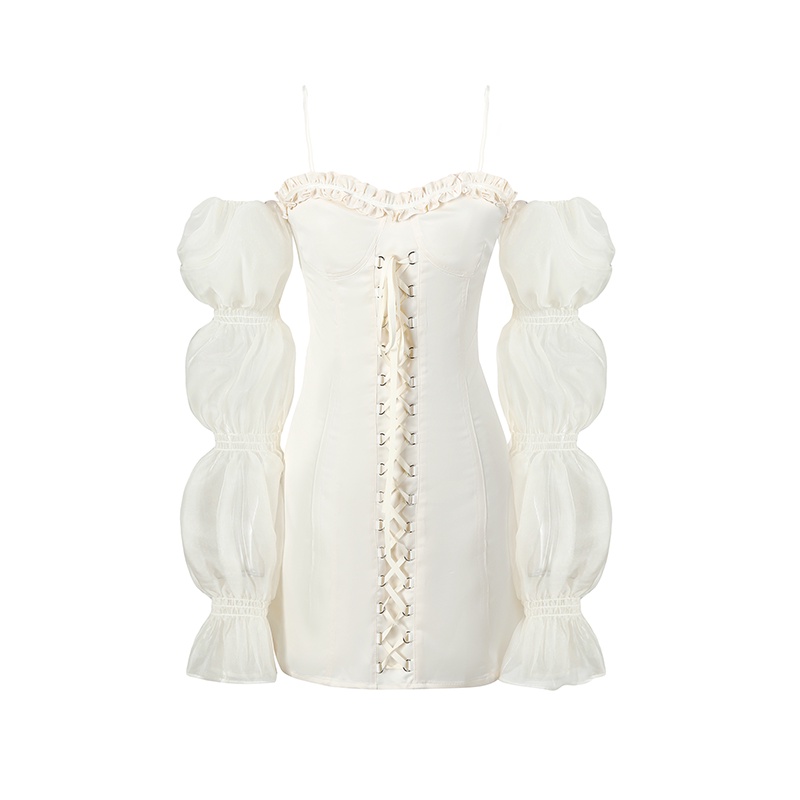 Desain rasa rok peri keinginan murni angin tembus lentera tali lengan sexy tube top dress 2022 musim