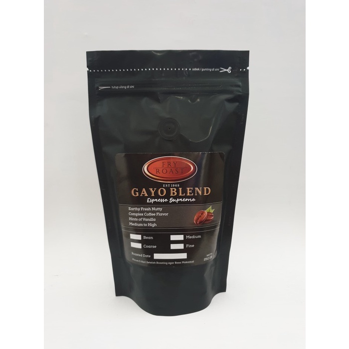 

(BISA COD) KOPI GAYO BLEND SUPREMO 250 GRAM (ARABIKA/ROBUSTA) BIJI/BUBUK - BIJI