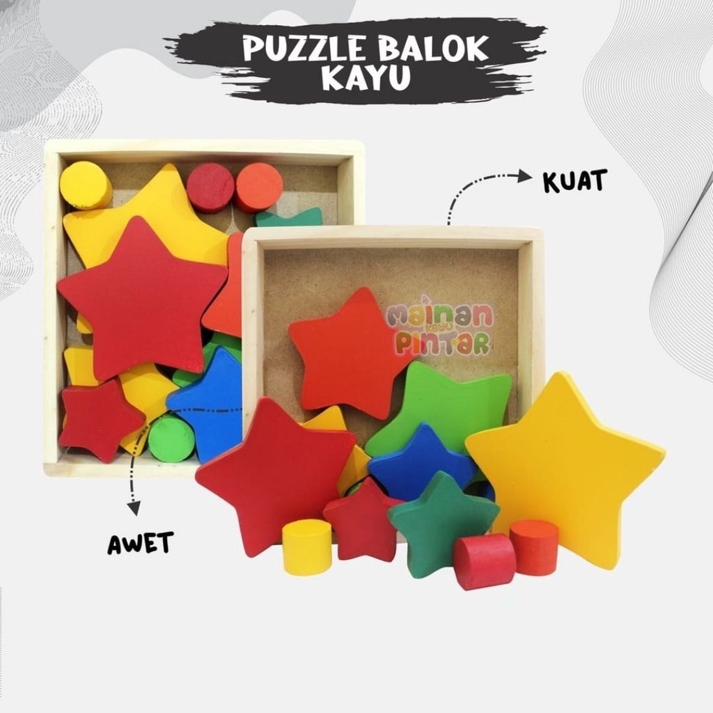 Mainan Kayu Edukasi Anak Balok Pelangi / Balok Bintang/ Balok Bulan / Balok Matahari / Balok Awan / Balok Iqro Bisa COD