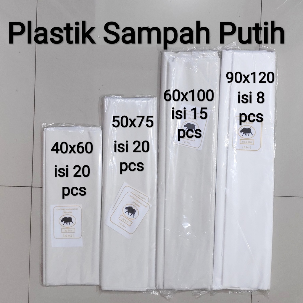 Khusus Grab/ Gosend Kantong Plastik Sampah Putih uk 40x60-50x75-60x100-90x120 , Trash bag putih