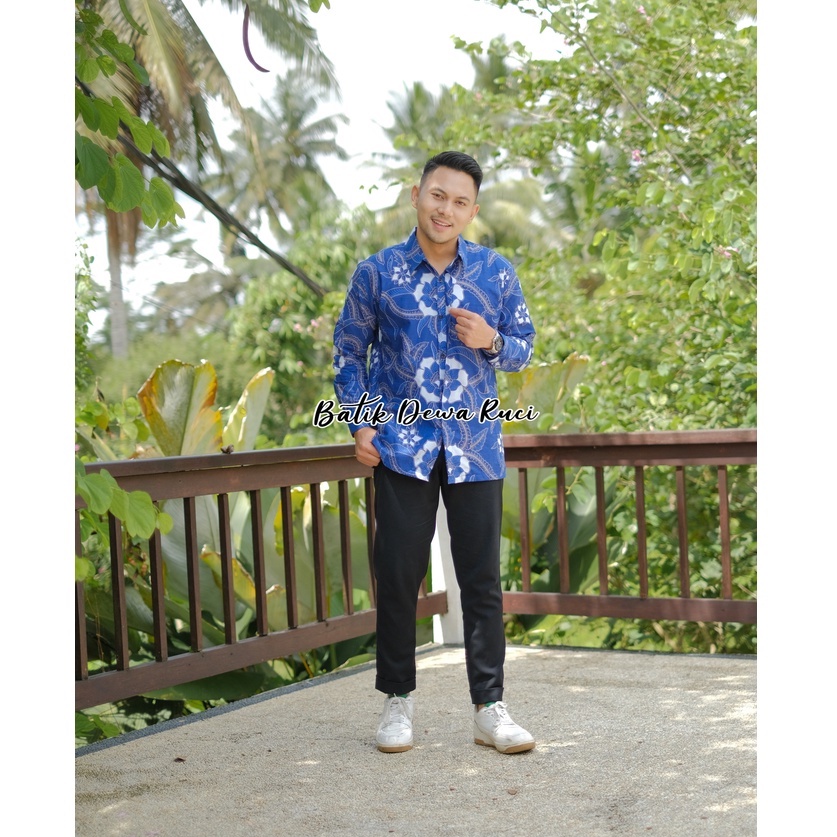 BATIK PRIA TAMAN BIRU LAPIS FURING KATUN HALUS SRAGENAN SIZE M-XXL HIGH QUALITY