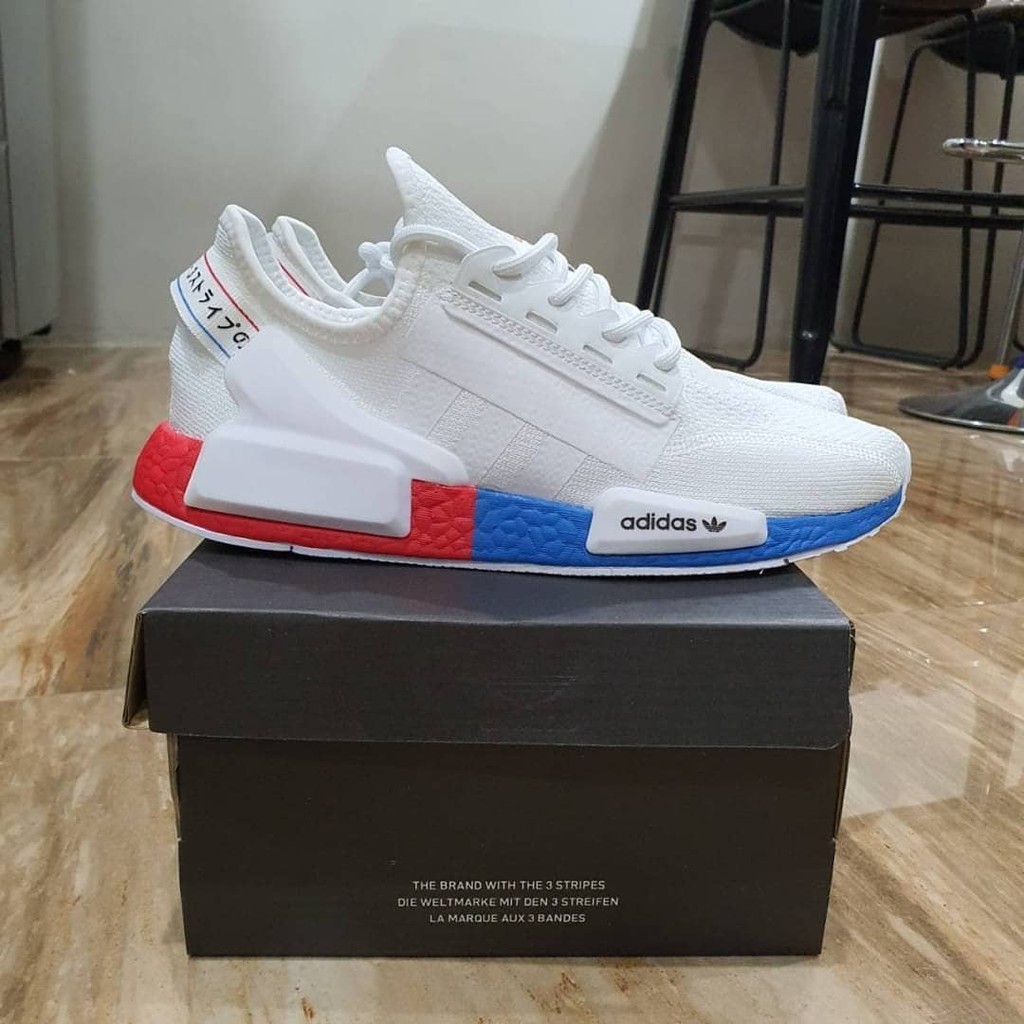 Adidas NMD R1 V2 Crystal White Lush Red Premium Original