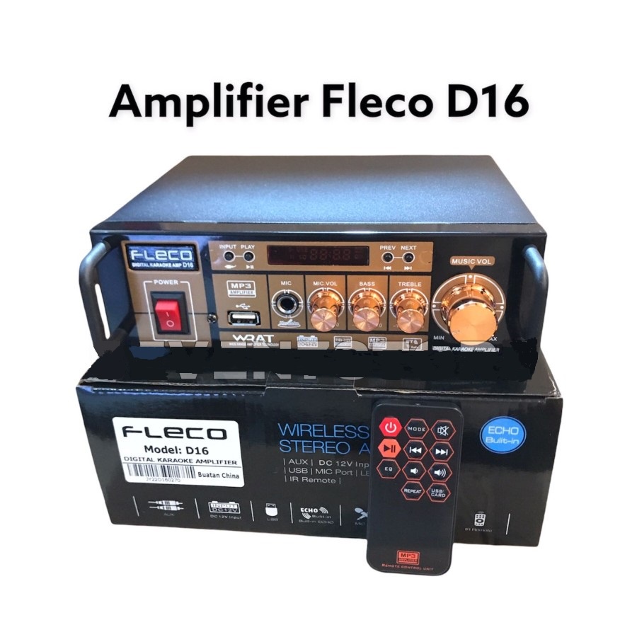 Audio Power Amplifier FLECO D-16 Bluetooth Stereo Karaoke + Mp3 player + FM Radio | Fleco D16 Ampli Mini Termurah | Amplifier Bluetooth | FMS