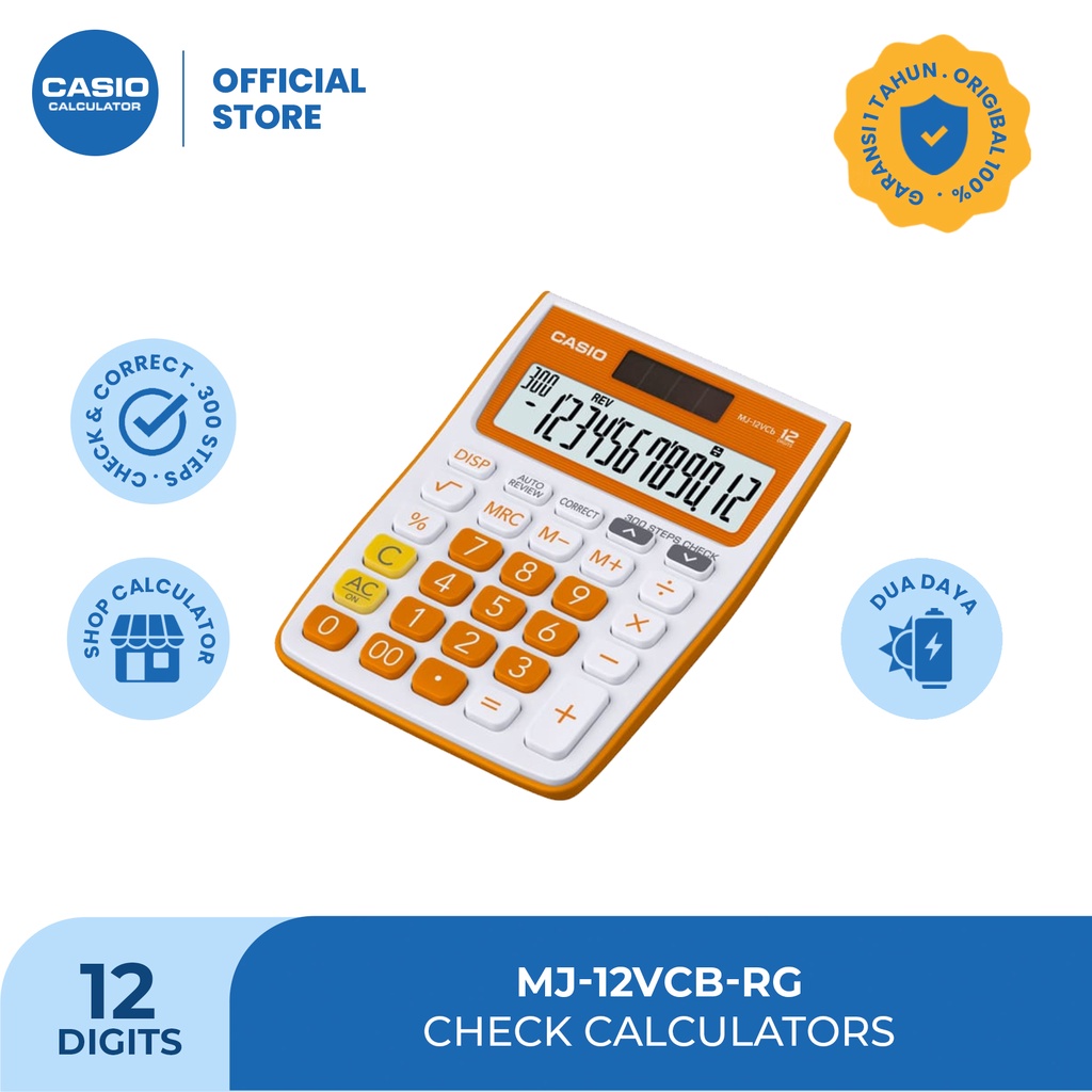 

CASIO MJ-12VCB - Orange -Kalkulator Toko/Dagang - Fungsi Cek - 12 digit