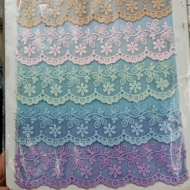 Renda tile tule thile CR02 bahan halus dijual per yard untuk gamis hijab mukena