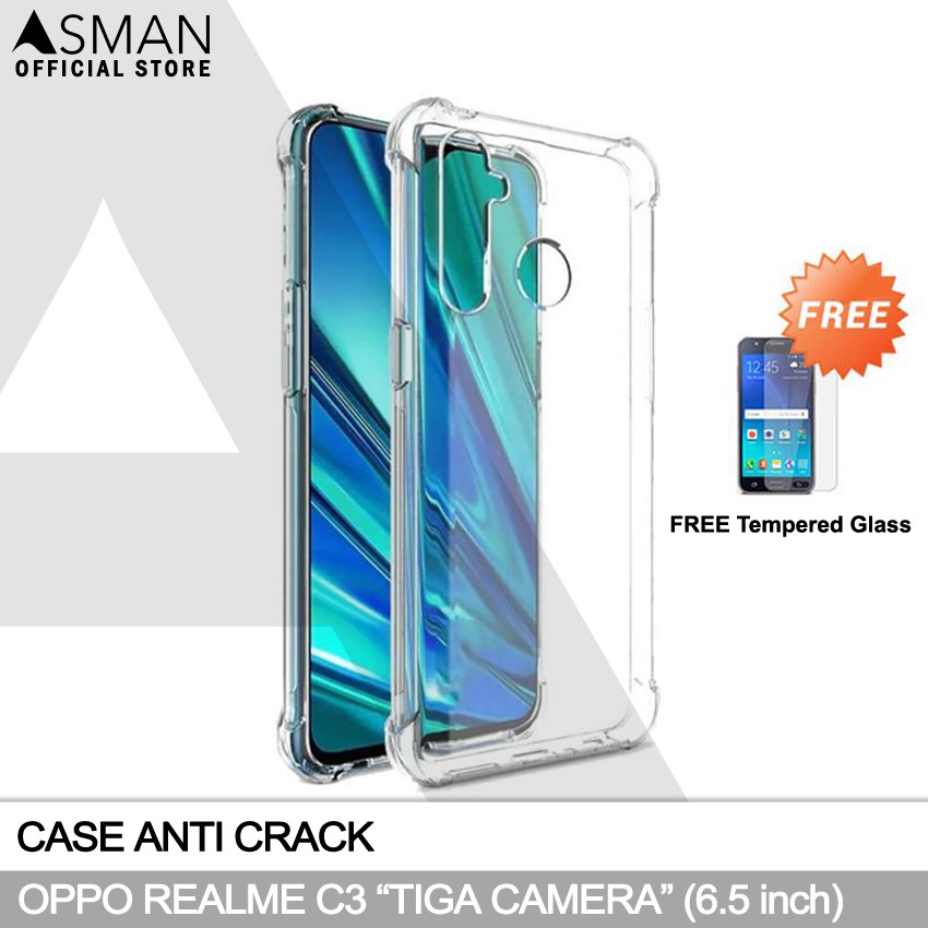 Anti Crack OPPO Realme C3 (6.5&quot;) | Soft Case Anti Bentur + FREE Tempered Glass