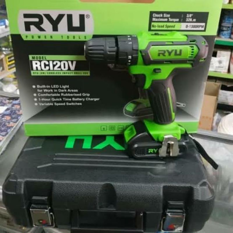 Mesin Bor Baterai Cordless Impact Drill RYU RCI 20Volt