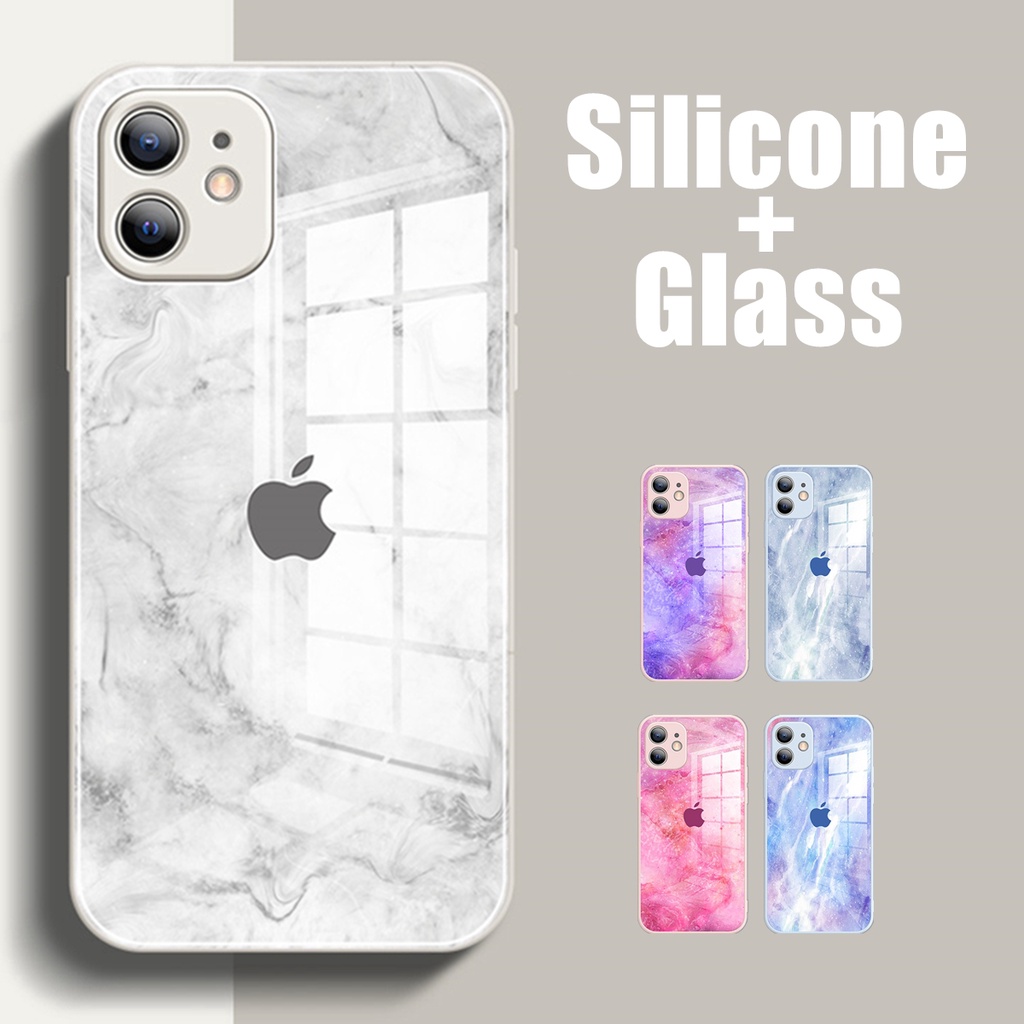 (Marble) Casing Tempered Glass Iphone 11 12 Pro Max X Xs Max Xr 7 + 8 Plus Se 2020 11 Pro Shockproof