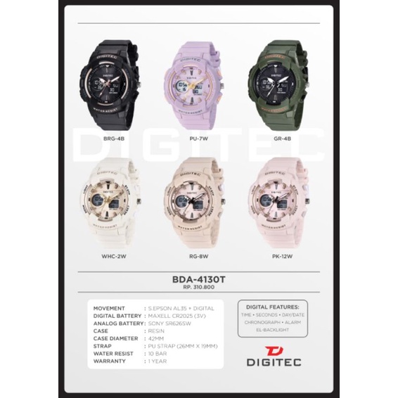 JAM TANGAN WANITA DIGITEC DA 4130 DA 4130 ORIGINAL RUBBER DOUBLE TIME DIGITEC 4130