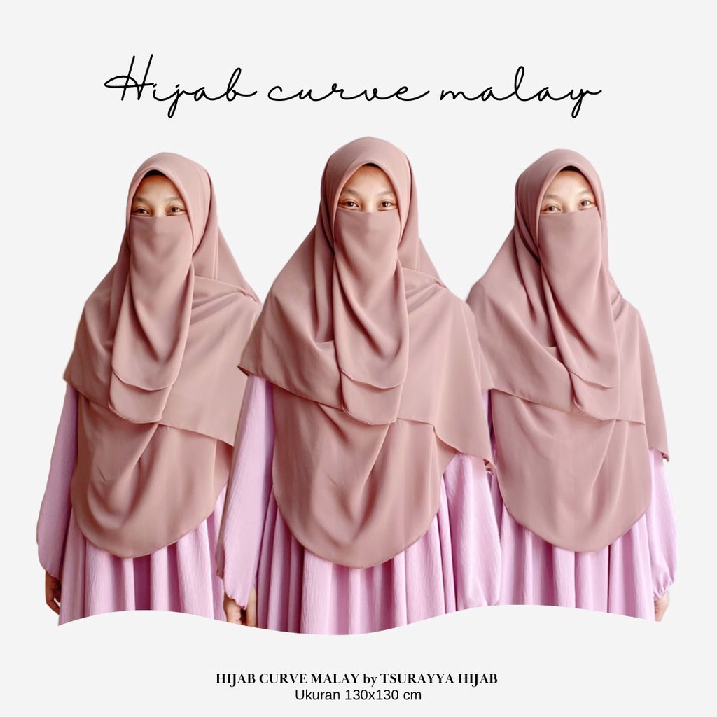 Hijab Segiempat curve malay 130X130 set cadar/segiempat oval ceruty babydol