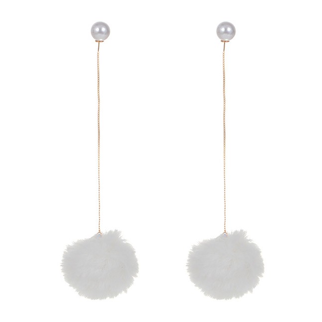 LRC Anting Tusuk Fashion Fuzzy Balls Decorated Long Earrings