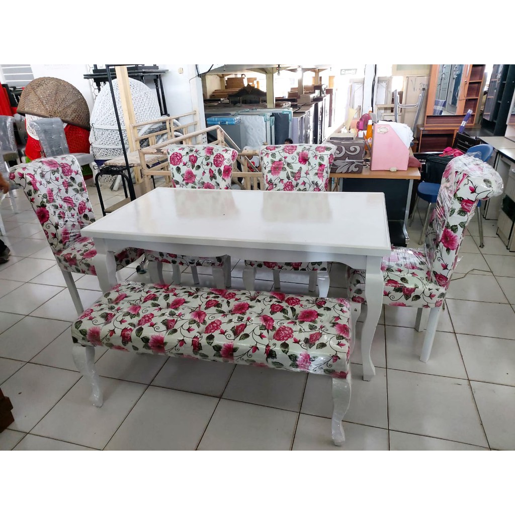 Meja Makan Jati Belanda Flamenggo 6 Kursi