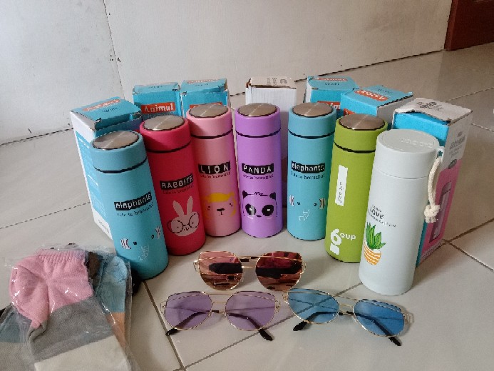 Botol Minum Kaca Six Oup 450ml Beling Cover Plastik 6oup Logo