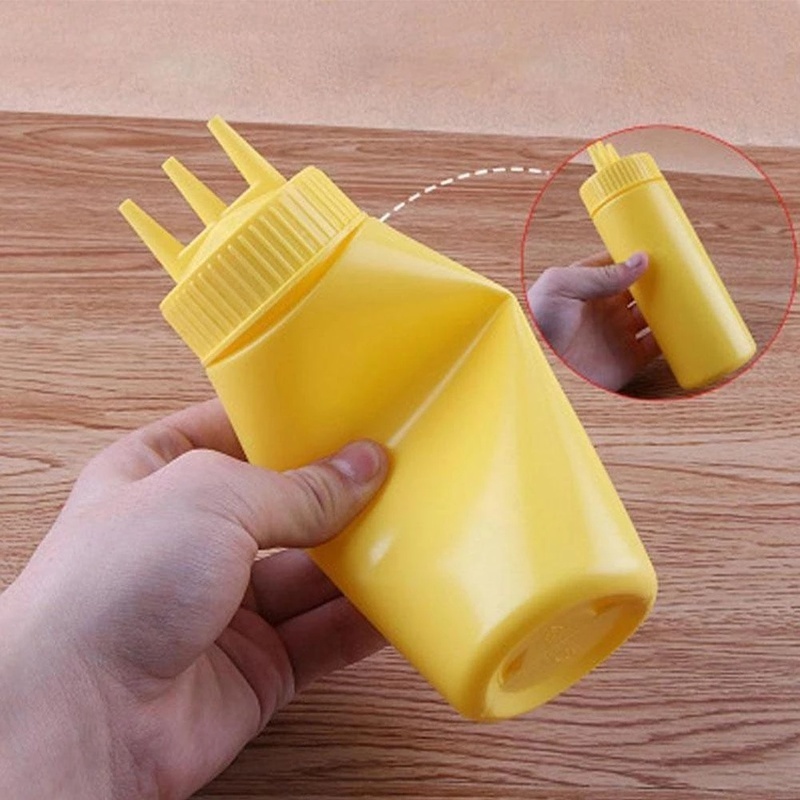 [PE Three-hole Squeeze Sauce Bottle Mustard Bottle] [Food Grade Plastic Squeeze Bottle, Condiment Dispenser] [Sauce Vinegar Ketchup Container] [Kitchen Seasoning Bottle]