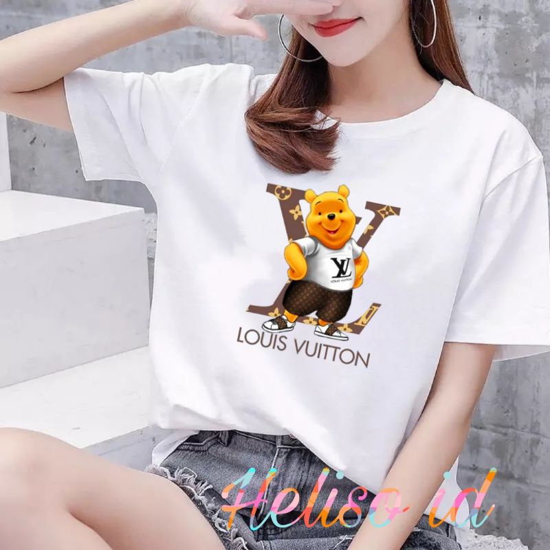 Kaos Tshirt Premium Wanita Pooh LOUIS vitt Soft Katun Combed/Tshirt Premium Wanita Motif Printing