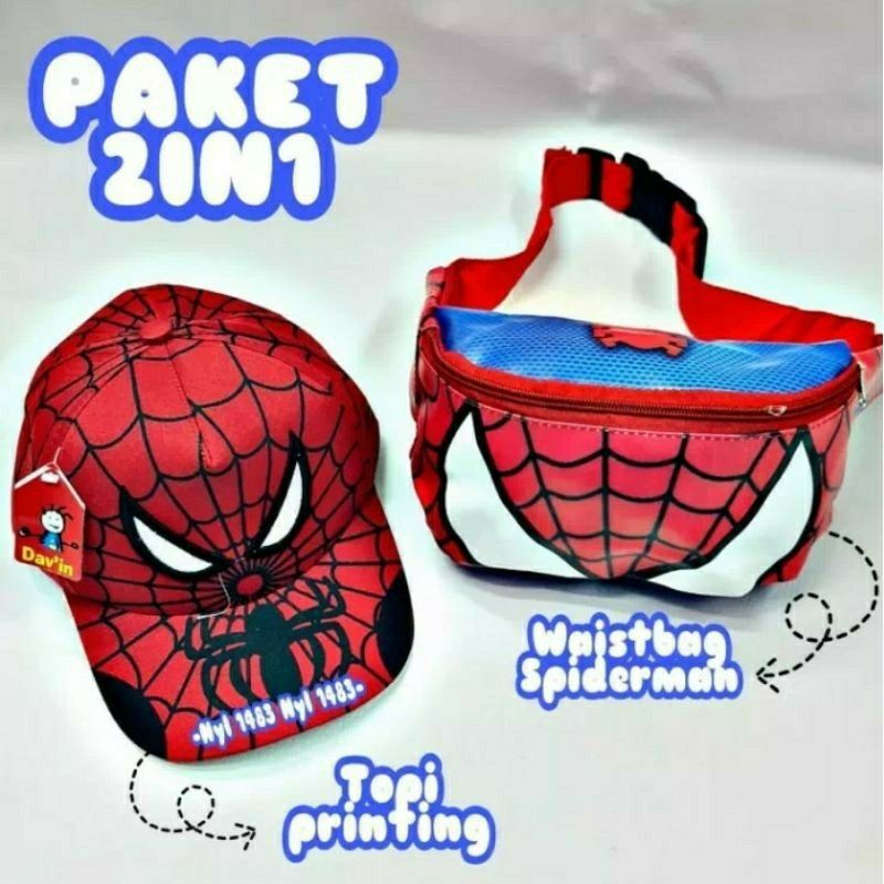 WAISTBAG ANAK LAKI LAKI, PEKET 2 IN 1 WESTBAG ANAK + TOPI ANAK LAKI LAKI SUPERHERO KARAKTER KARTUN