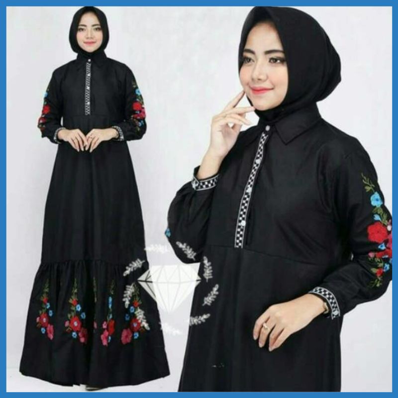 Dress Muslim LUF BO SN Maxi Dress Fatina Motif Bunga Bordir Maxi Dress