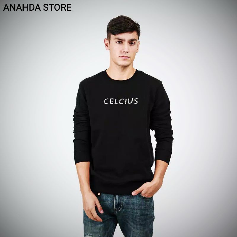 CELCIUS CREWNECK JAKET SWEATER HITAM TERBARU BISA PRIA DAN WANITA D1333CE READY