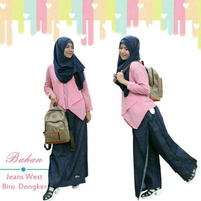 Rok celana Rickyrieez jeans west warna biru dongker