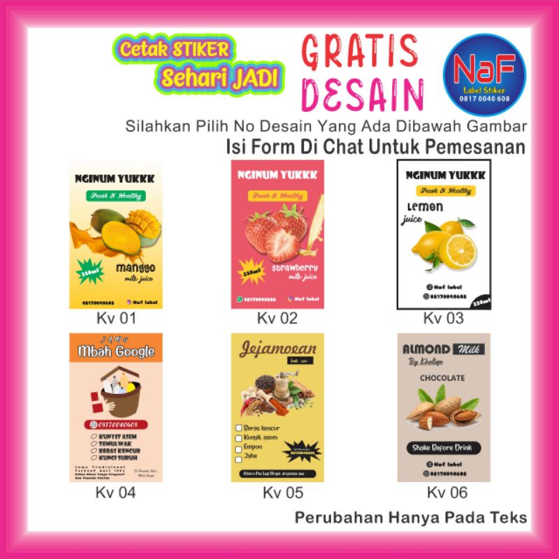 

Cetak Stiker Label Kemasan Makanan Minuman Vinyl A3+Cutting Murah
